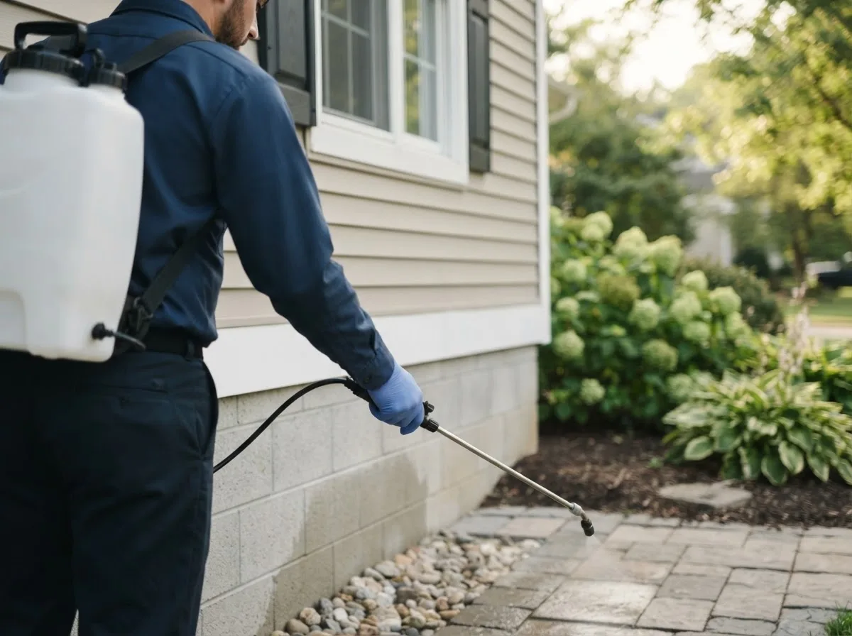 Pest control technician inspecting a home in Penasco, NM